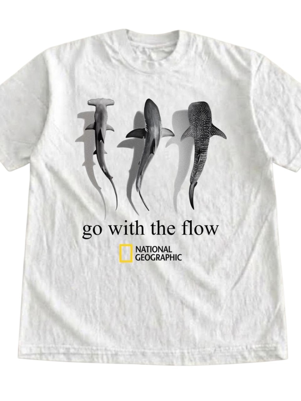 National Geographic White Shark Graphic Tee with 'Go With The Flow' Print